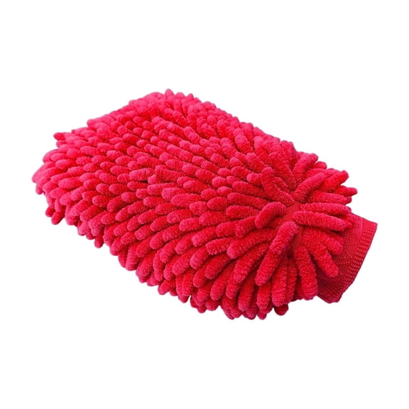Large Premium Microfiber Wash Mitt, Soft Scratch-Free Double-Sided Chenille Washing Gloves Perfect for Car Washing and Detailing,Red