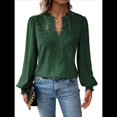thumbnail image 2 of Blusas de con Lunares, Estilo Bohemio, de Larga y Cuello en V para Mujer, con Encaje de Ganchillo, Estilo Informal y Moderno Verde Oscuro L, 2 of 9