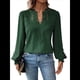 thumbnail image 2 of Blusas de con Lunares, Estilo Bohemio, de Larga y Cuello en V para Mujer, con Encaje de Ganchillo, Estilo Informal y Moderno Verde Oscuro S, 2 of 9