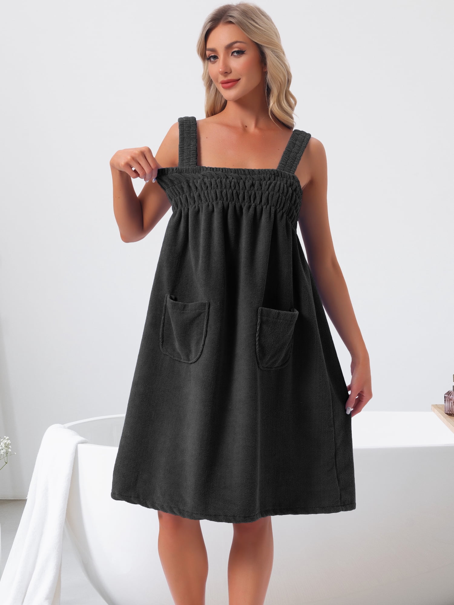 DARING DIVA Women's Wearable Bathrobe Spa Towel 2XL Black