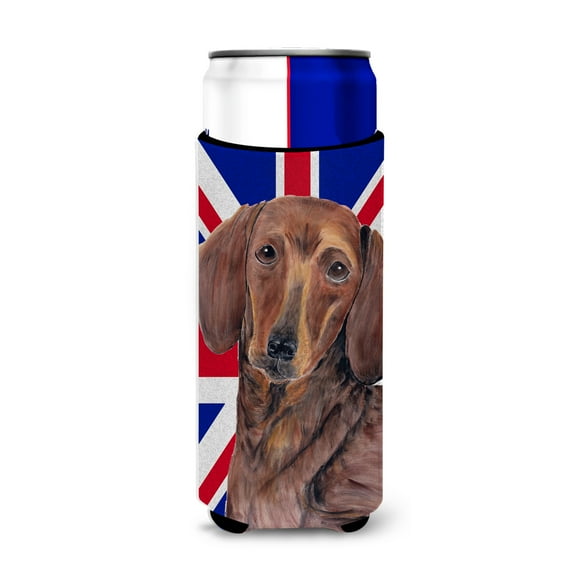 Carolines Treasures SC9825MUK Dachshund with English Union Jack British Flag Ultra Hugger for slim cans Slim Can