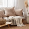 thumbnail image 4 of XWZO 18x18 inch Chenille Pillow Covers 2 Pieces Set, Square Fluffy Boho Striped Decorative Cushion Covers for Couch/Sofa/Bed, Caramel-Striped (NO PILLOW INSERT), 4 of 8