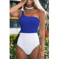 thumbnail image 5 of Women's One Piece Swimsuit Color Block One Shoulder Bowknot Bathing Suit, Blue White, Xl, 5 of 5