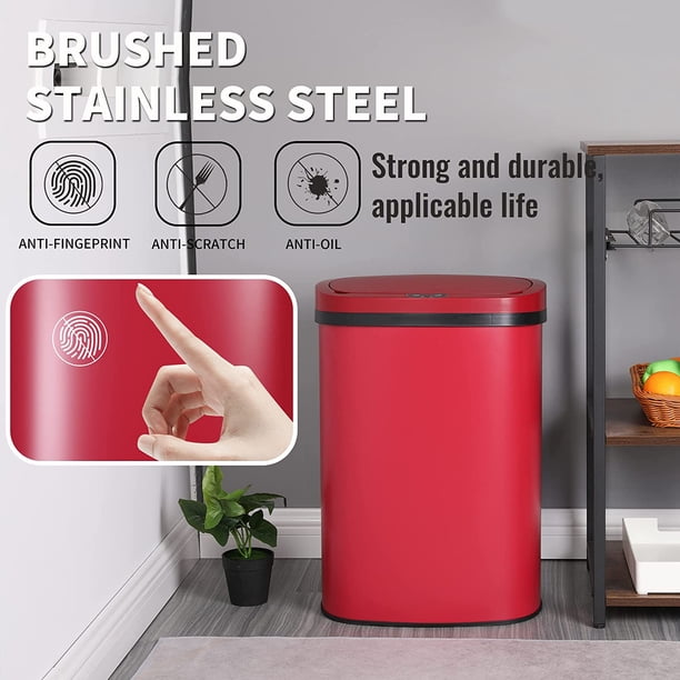 FDW 13 Gallon Sensor Garbage Can Kitchen, Lid, Stainless Steel 50L