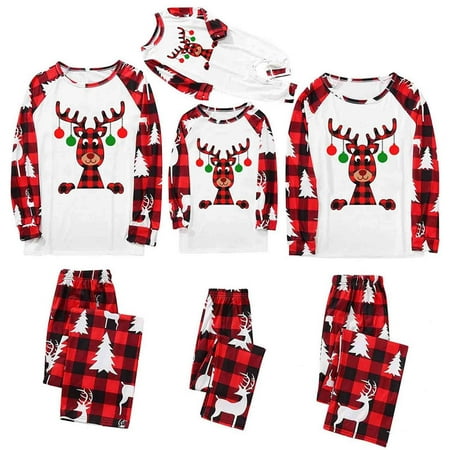 

Matching Family Pajamas Sets Christmas PJ s Sleepwear Printed Top with Plaid Bottom Holiday Baby Suit Nightwear Pijama de Navidad Para Mujer