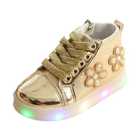 

AnuirheiH Children Baby Girls Floral Crystal Led Light Luminous Running Sport Boots Shoes Sale Clearance