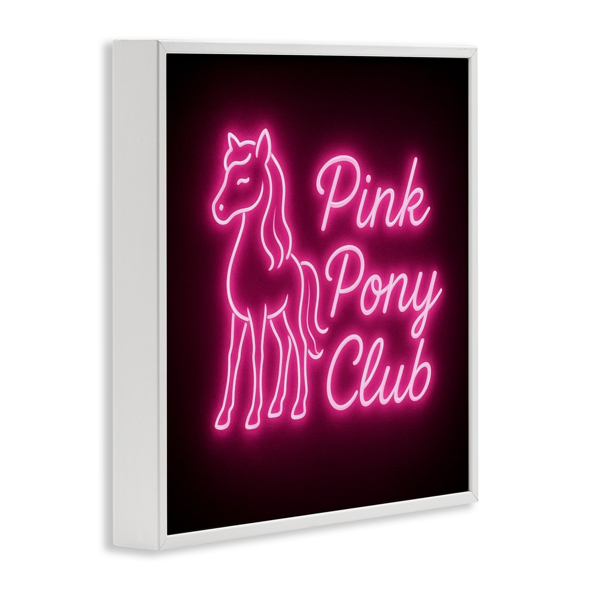 Stupell Industries Pink Pony Club Neon White Framed Giclee Art, design by Grotto Studios