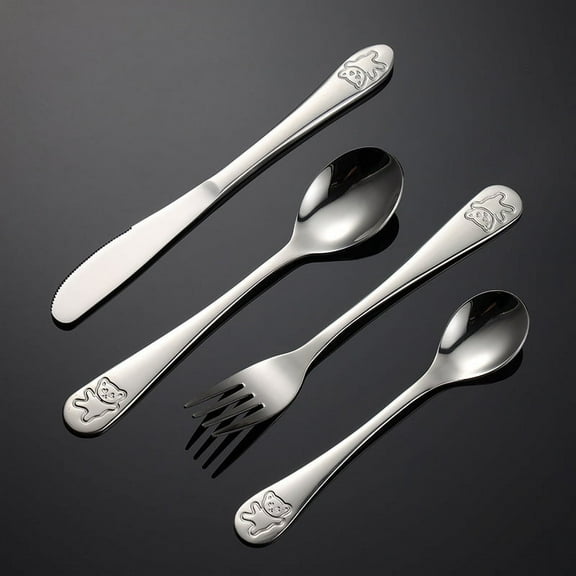 Haomacro 4-piece stainless steel bear knife, fork and spoon set children's cartoon Western food tableware kindergarten gift