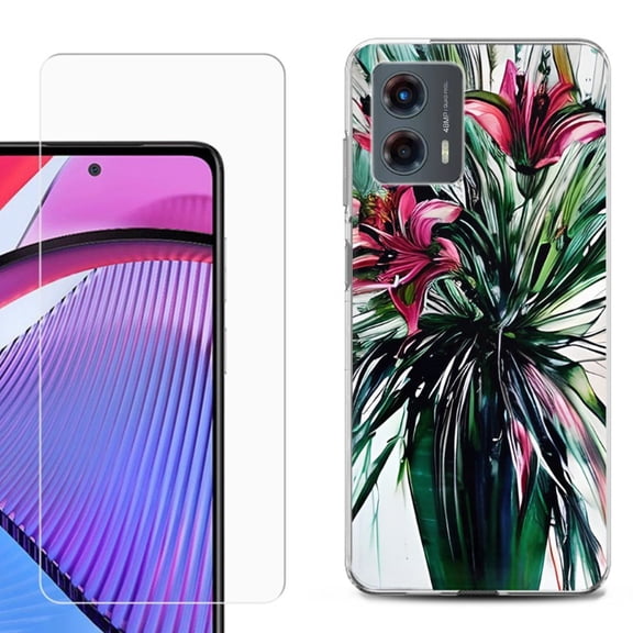 OneToughShield ® Compatible with Motorola Moto G 5G 2023, Shockproof Phone Case, with Tempered Glass Screen Protector - Lily