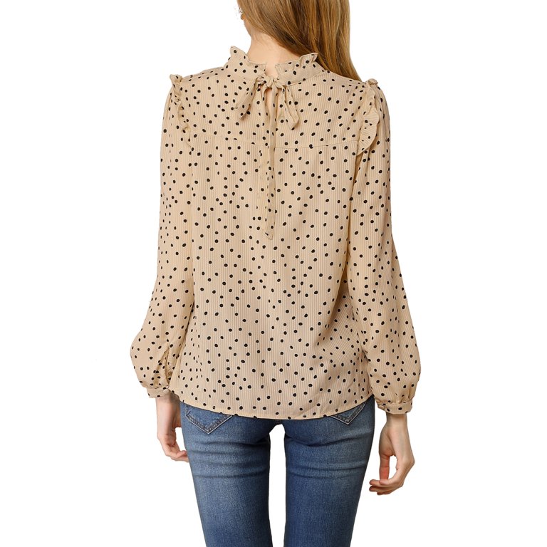 Women's Polka Dot Ruffled Bow Tie Blouse