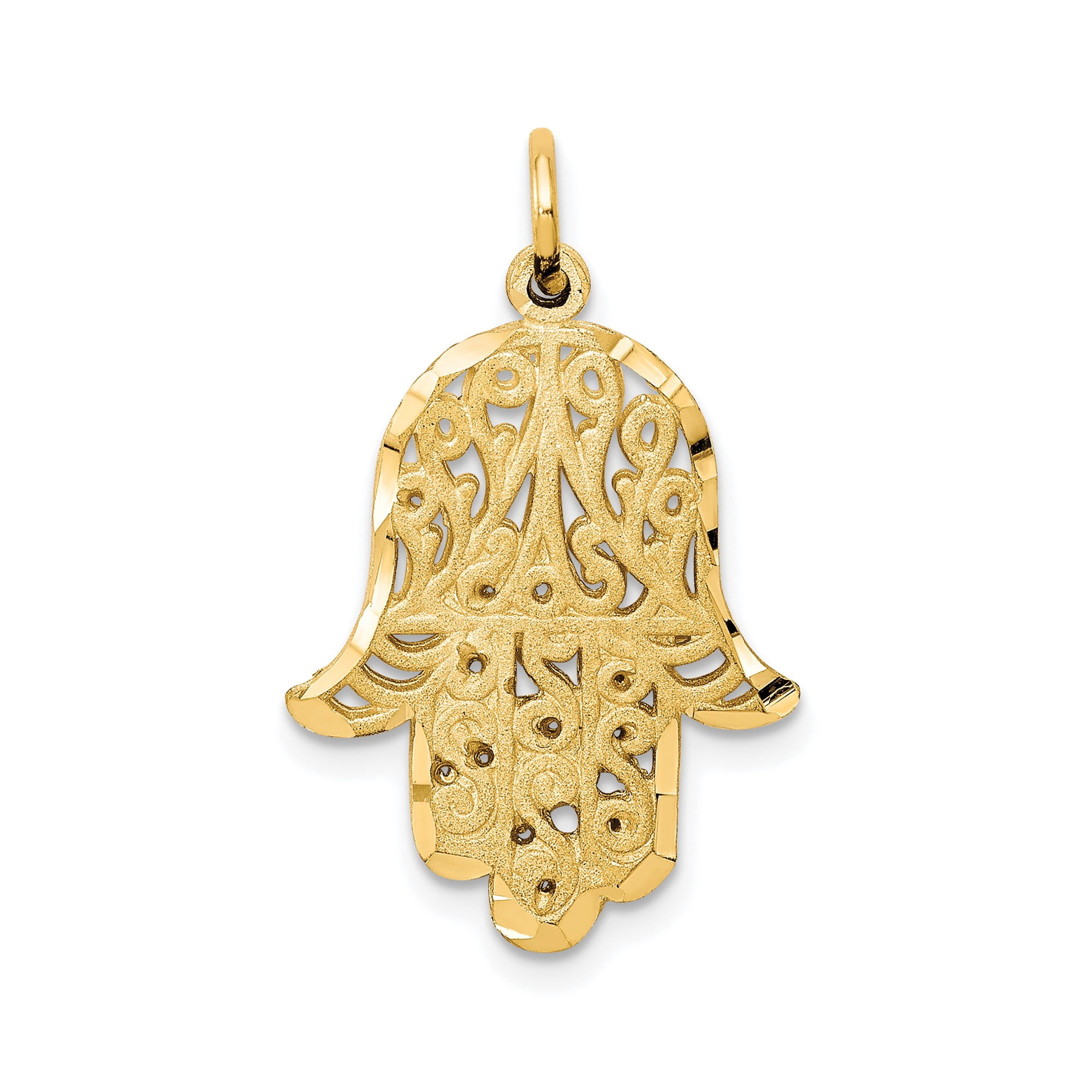 10k Yellow Gold Hamsa Hand Pendant for Women with Filigree Design Spiritual Symbol of Protection and Fortune Middle Eastern Amulet Necklace