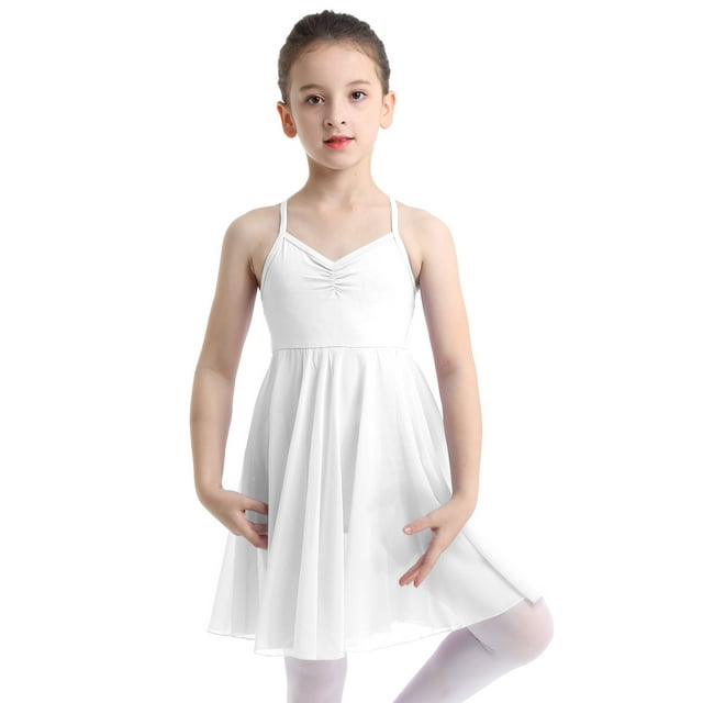 inlzdz Robe de Danse en Chiffon pour Filles Justaucorps de Ballet Lyrique Costume de Danseuse Performance Blanc G