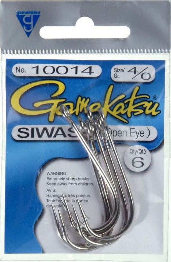 Gamakatsu Siwash 4/0 Open-Eye Hook, Pack of 6, Nickel 