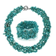 Color Gemstone Chips Cluster Multi Strand Statement Bib Collar Necklace Stretch Bracelet Bangle Jewelry Set For Women