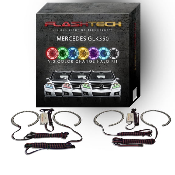 Flashtech RGB Multi Color Changing LED Halo kit for 2013-2014 Mercedes GLK350 Headlights