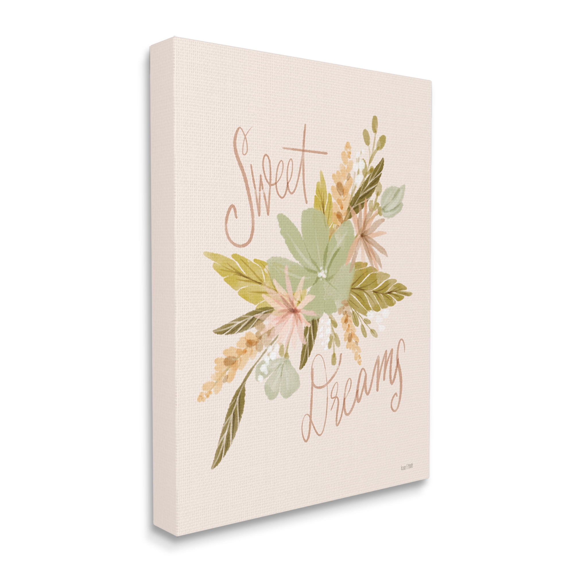 Stupell Industries Sweet Dreams Floral Phrase Botanical & Floral Painting Gallery Wrapped Canvas Print Wall Art, 36 x 48