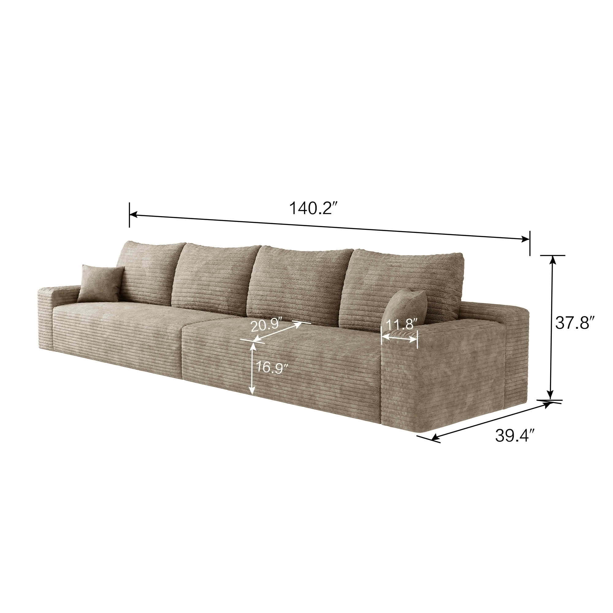MAYEERTY 140" Cloud Sectional Couch, Deep Seat Modular Sofa, Plush Corduroy Fabric, No Assembly Required, Camel