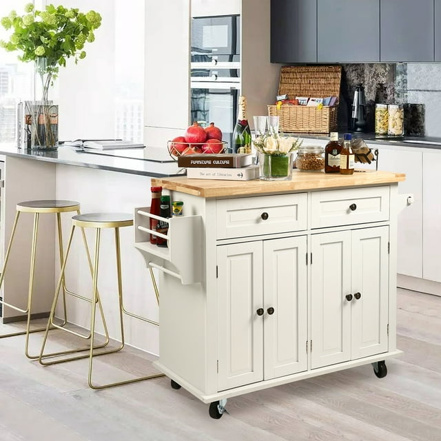 S.Fyronti 43'' Rolling Kitchen Island Cart with Solid Wood Top and ...