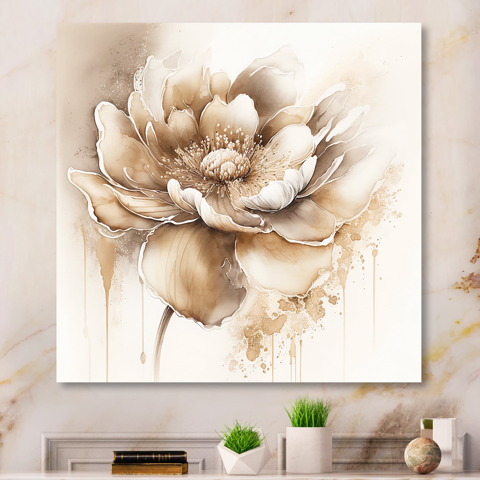 Designart Blooming Beige Floral Design IV Canvas Wall Art