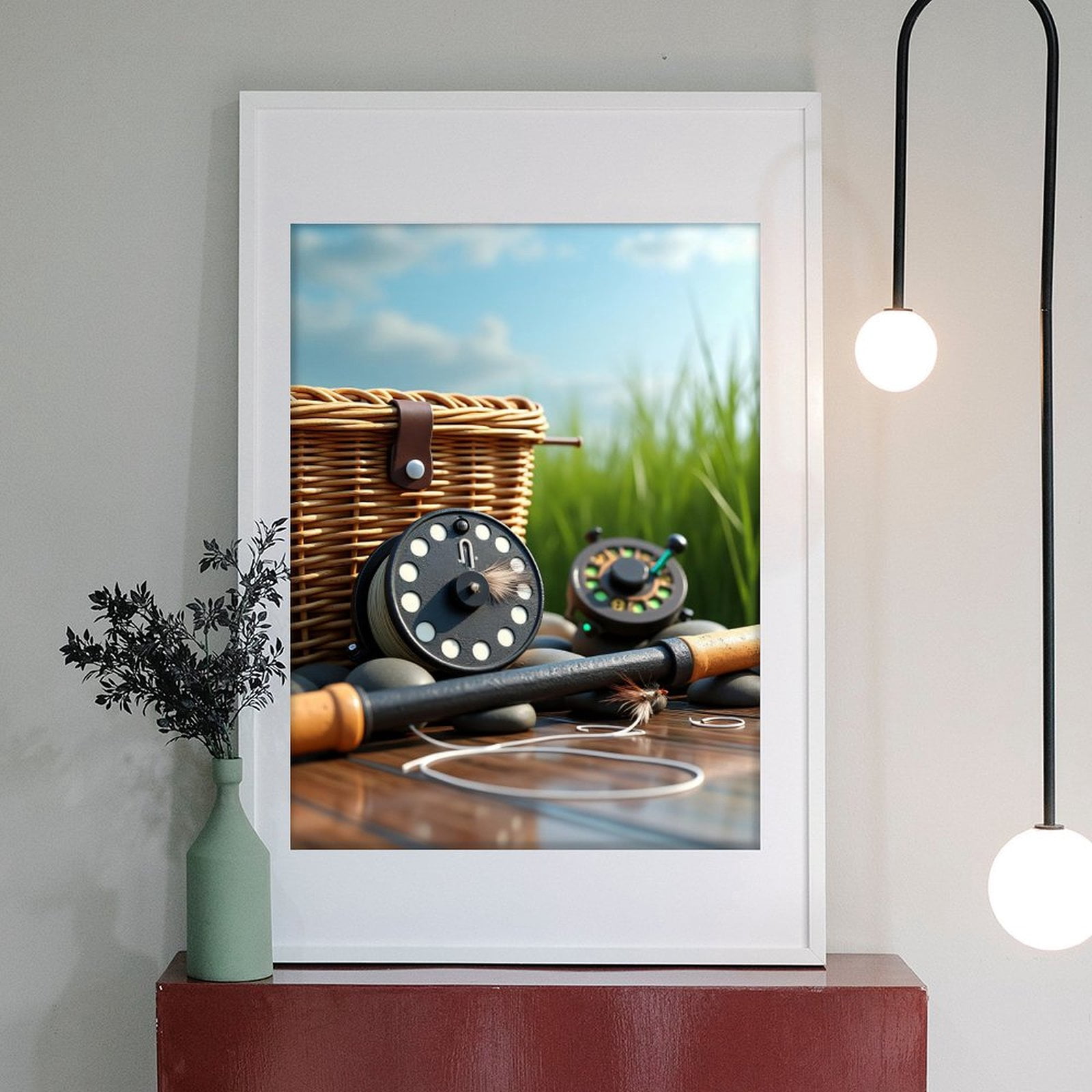 Diamond Art Kits for Adults - Realistic Fishing Rod Print No.9 5D Frameless Dimond Painting Kit for Adults Beginner, Round Diamond Kits for Home Wall Decor, Gift for Women