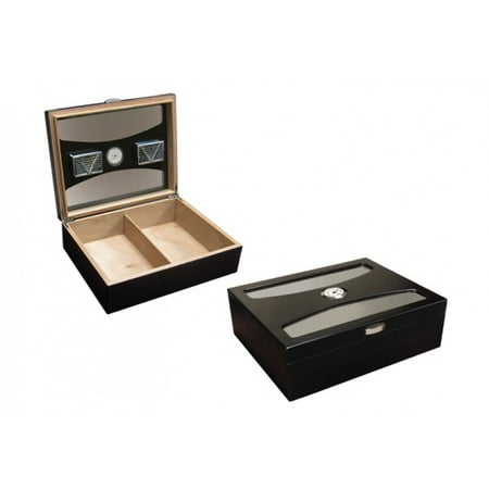 Black Finish Humidor - Delano Glass Top Cigar Humidor - Rich Black Finish - Capacity: 100