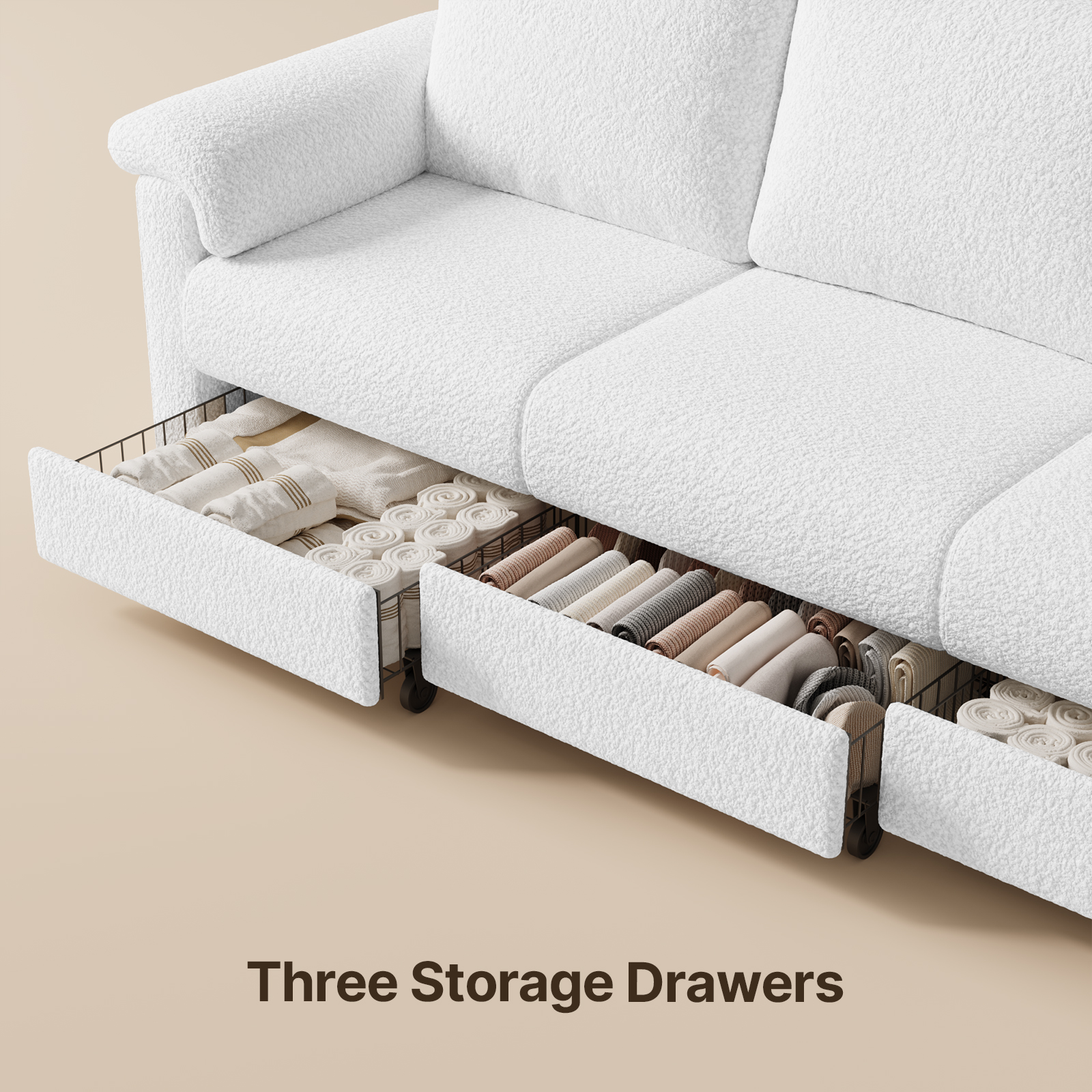 Aiho 68"L-shaped Sofa Couch,3-seater Convertible Sofa Bed for Living Room , Beige