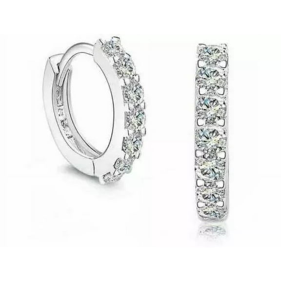 1Ct Round Lab Created Diamond Huggie Hoop Earrings Solid 14K White Gold Plated