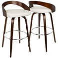 thumbnail image 2 of Grotto Mid-Century Modern Barstool with Swivel in Cherry with White Faux Leather by LumiSource - Set of 2, 2 of 8