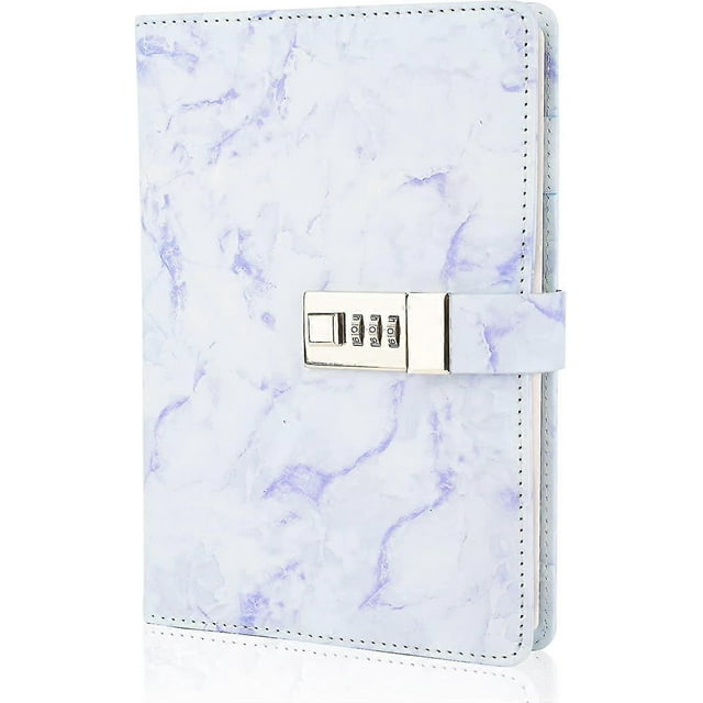 Marble Diary With Lock, Refillable A5 Daily Journal For Girls And Women, 192 Pages Cute Notebook With Combination Lock For Teen Girls And Boys - Purpl