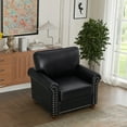 thumbnail image 2 of PU Leather Single Sofa Chair, Comfy Upholstered Reading Accent Chair with Nails Decoration and Wooden Legs, Armchair for Living Room, Bedroom, Black, 2 of 8