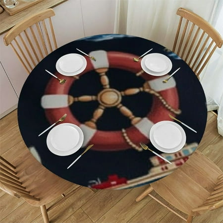 

Ullo0ord Lighthouse Anchor Lifebuoy Ship s Wheel Round Fitted Tablecloth Elastic Table Cover Waterproof Table Cloths Camping Indoor and Outdoor 31 -35