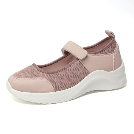

Slip-on Ankle Strap Shoes for Women Thick Platform Sneakers Knitted Upper 41 Pink