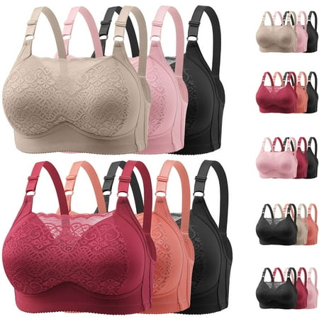 Brnmxoke 3PC Minimizer Bra for Women - Plus Size Lace Bra Womans Full Coverage Bras Breathable Comfort Unlined No Underwire Bra Beige XXXL