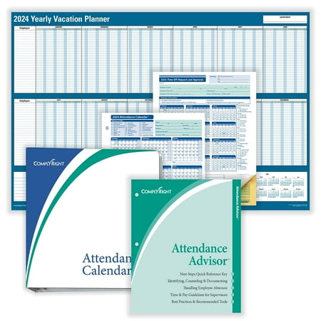 UPC: 0619011633987 | 2024 ComplyRight Attendance Tracking Kit 24  x 36  Yearly Dry Erase Wall Calendar Blue/White (A0101)