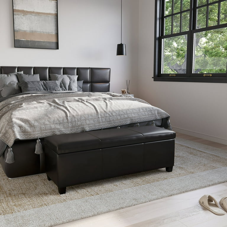 BELLEZE Storage Ottoman Bench Footstool Amherst Black