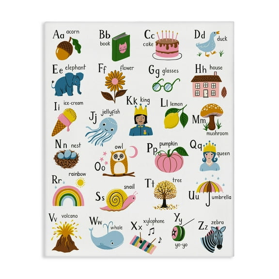 Stupell Industries Fun Illustrated Alphabet Canvas Wall Art design by Bex Morley Design, 20 x 16