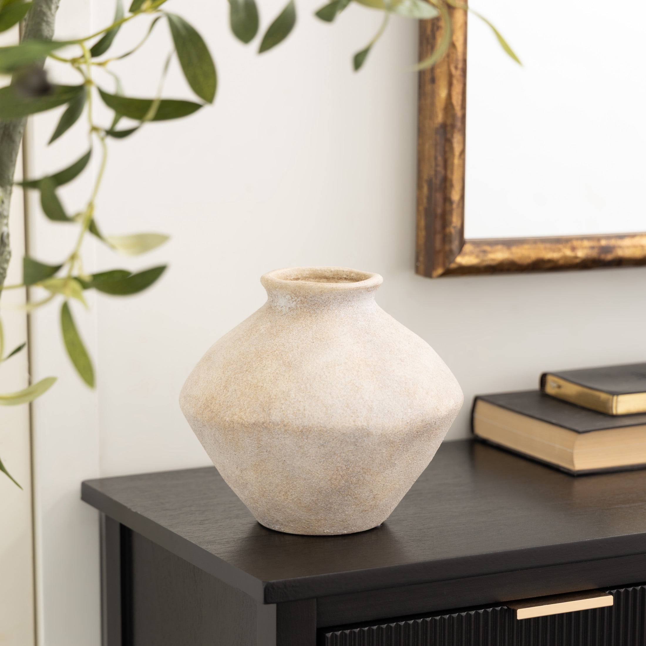 DecMode 7" Antique Style Washed Cream Ceramic Vase