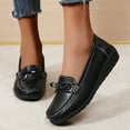 thumbnail image 2 of Wedge Slip on Penny Loafers for Women 2025 Fashion Casual Soft Leather Bow Low Heel Work Dress Walking Shoes, 2 of 8