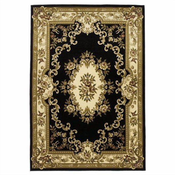 Kas Black/Ivory Aubusson Machine-Made 100% Heat-set Polypropelene with Hand-Carved Patterns 2'2" x 7'11" Runner - Area Rug