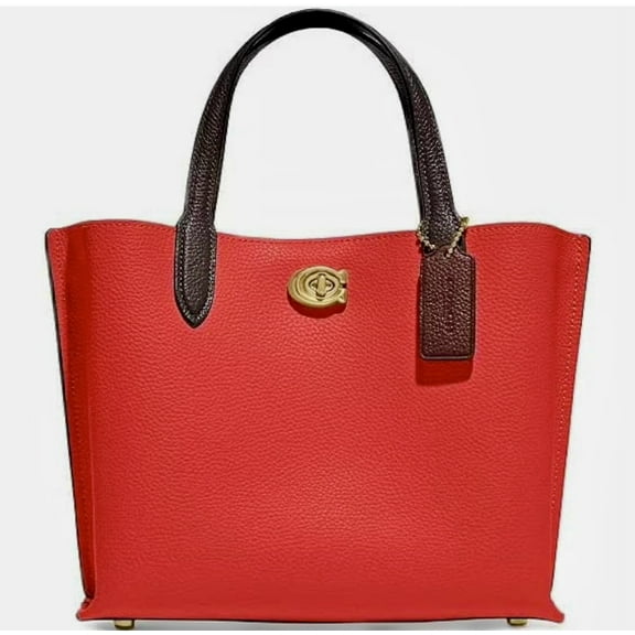 COACH Color-Block Leather Willow Tote Sport Red Multi One Size