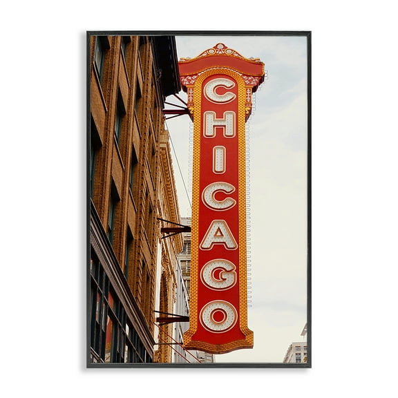 Stupell Industries Chicago City Sign Cities & Countries Photography Black Framed Art Print Wall Art, 12 x 18