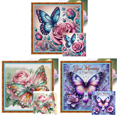 thumbnail image 1 of Hilo Algodón Ecológico Bordado Punto Cruz Con Mariposa Y Rosa 11CT 45x45cm, 1 of 8