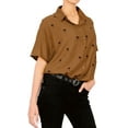 thumbnail image 4 of HAPPY BAY Women's Casual Hawaiian Blouse Shirt Solid Blouses Short Sleeve Button Down Dress Tops Tee Shirts T Shirts for Women XXL plus-size Brown_X500, 4 of 5
