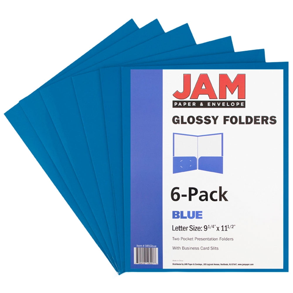 JAM Paper Glossy Two Pocket Folders, Blue, 25/Pack