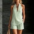 thumbnail image 6 of Casual Summer Outfits 2 Piece Matching Clothing Set Women's Striped V Neck Two-Piece Set Outfit Sleeveless Top And Stretch Waist Shorts Set Summer Vacation Set. Green M, 6 of 9