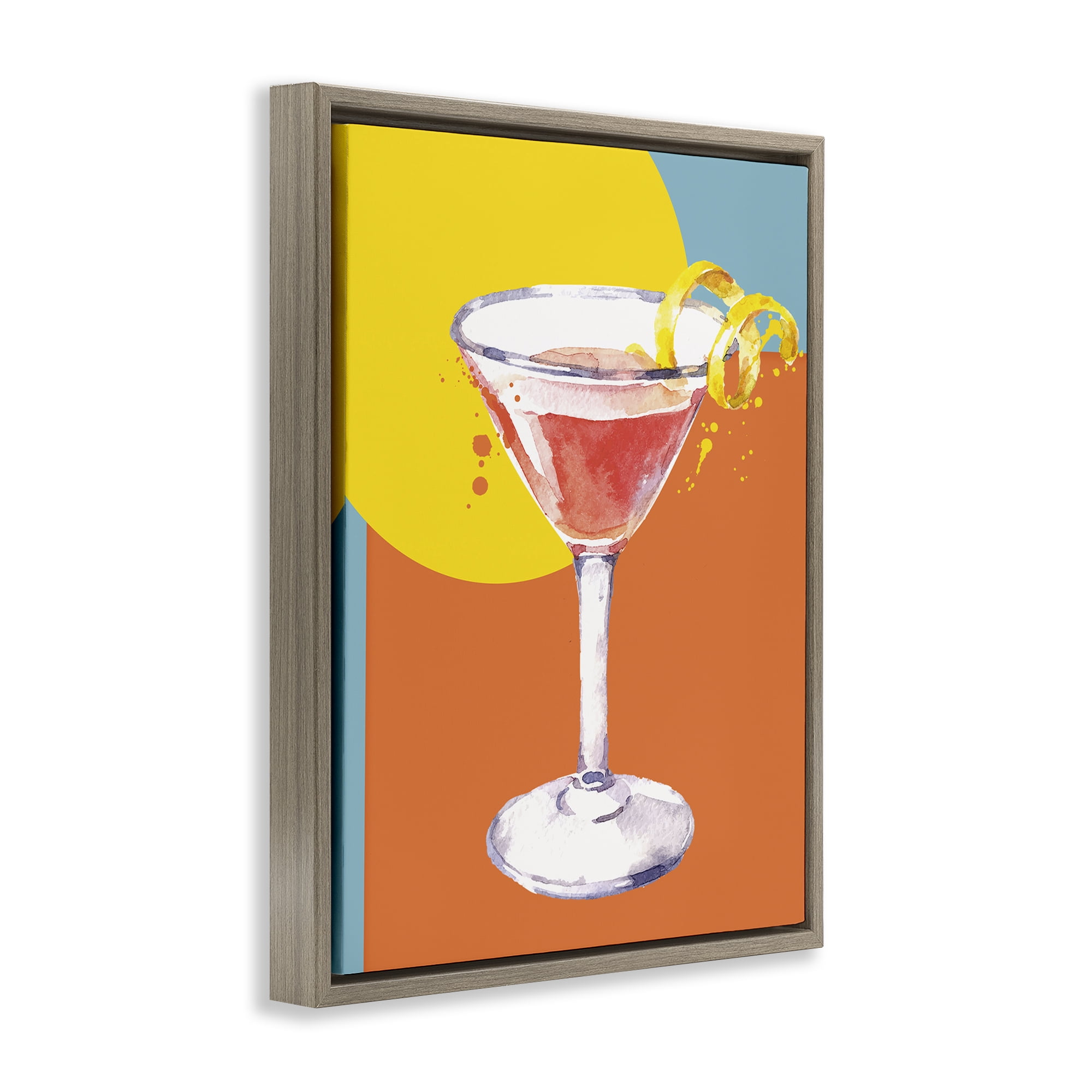 Stupell Industries Modern Cocktail Lemon Peel Food & Beverage Painting Brown Floater Framed Canvas Art Print Wall Art, 17 x 21