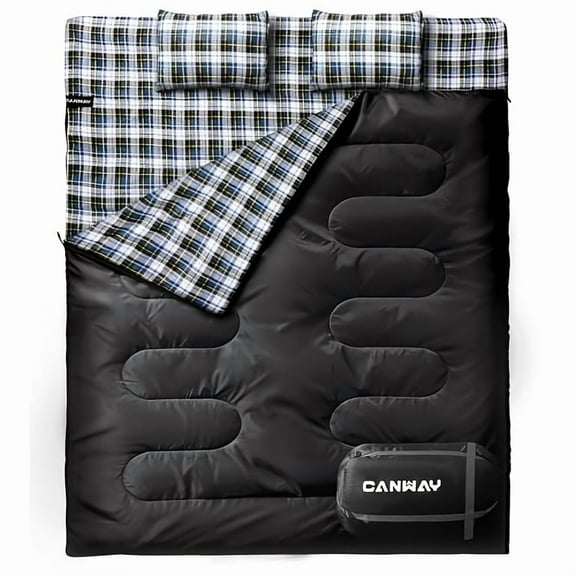 YZHENDEC Flannel Double Sleeping Bag for Adults with 2 Pillows 2 Person Sleeping Bags Camping XXL Queen Size Two Person Sleeping Bag for Cold Weather