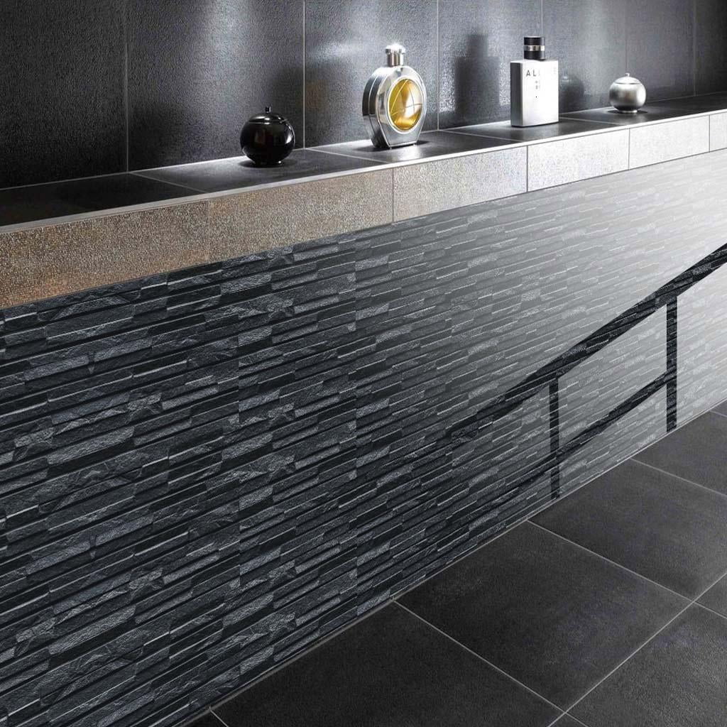 Rvaymup 48 Sheet Self Adhesive Tile Stickers Peel and Stick Backsplash 3D Black Wall Decals Murals Bathroom Kitchen Counter Top Decoration