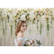 8x6FT White Flower Backdrop Wedding Backdrop Sweet Simple White Flower Backdrops for Wedding Decoration Mothers Day Party Supplies