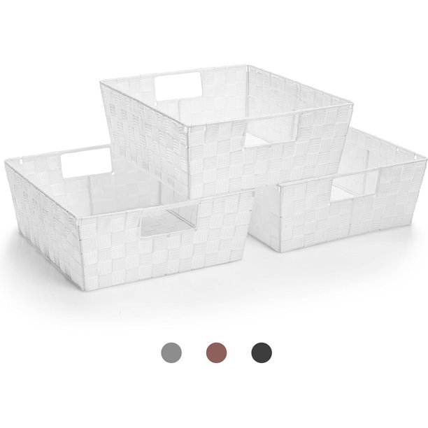 Sorbus Juego de Cestas Tejidas Cestas de Almacenamiento para Artículos Del Hogar, Apilables con Correas Tejidas y Asas de Transporte Integradas (Blancas)